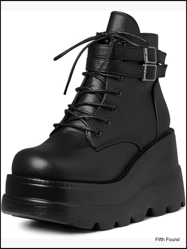 Chunky Platform Ankle Boots For Women Goth Combat Wedge Heel Lace Up Booties